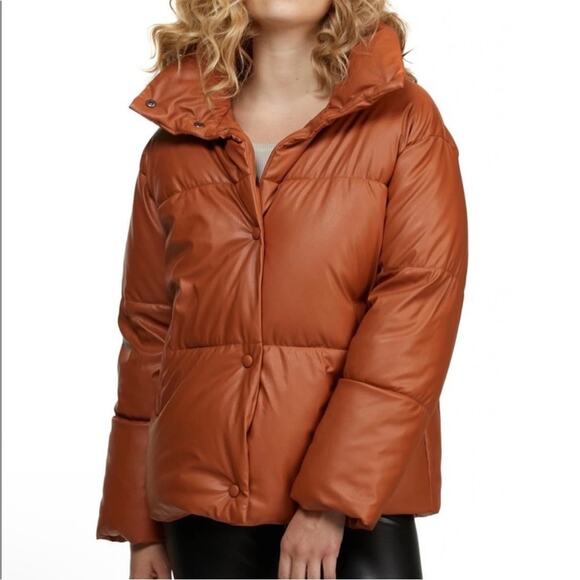 NVLT Cognac Oversized faux Leather Puffer Winter Coat Jacket down alternative XS - Picture 13 of 15